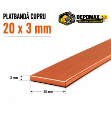 Platbanda cupru 20 x 3 mm – lungime 4 metri – EN Cu-ETP